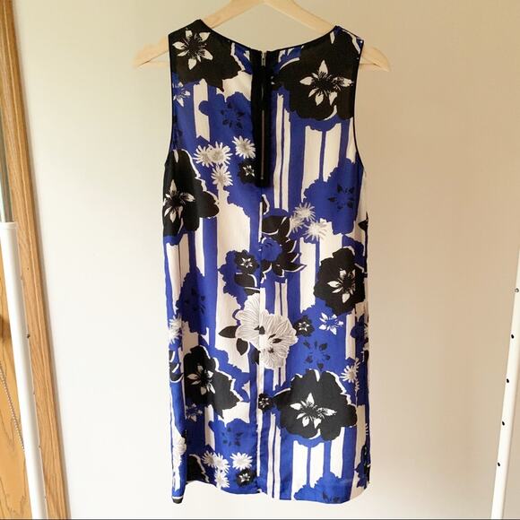 Anthropologie Maeve Dress Womens 0 Blue Black Silk Floral Shift Sleeveless - Picture 3 of 7